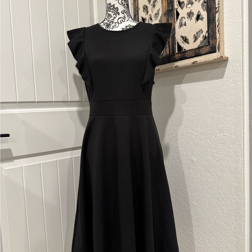 Elegant Black Ruffle Sleeve Dress